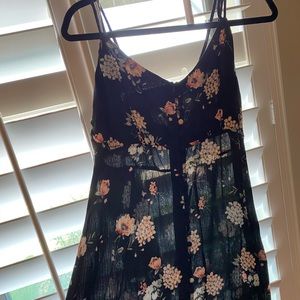 black maxi dress with floral pattern